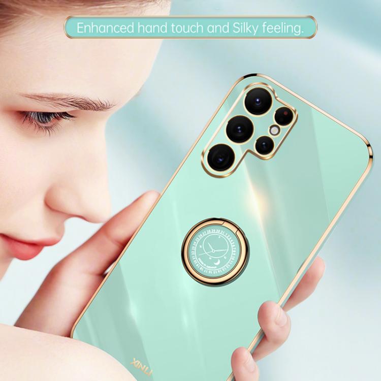 For Samsung Galaxy S26 Ultra 5G XINLI Straight Edge 6D Electroplate TPU Phone Case with Ring Holder(Celestial Blue)