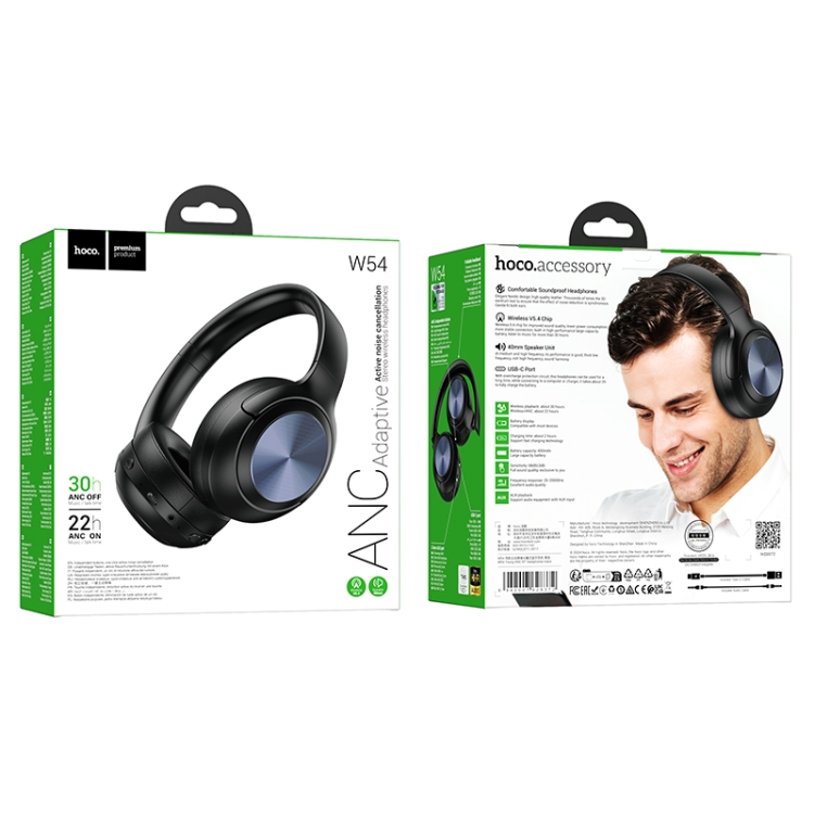 hoco W54 BT5.4 Active Noise Reduction Bluetooth Gaming Headset(Black)