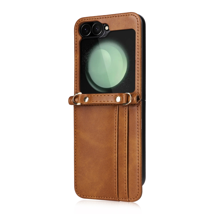 For Samsung Galaxy Z Flip6 Crossbody Folding Phone Case(Brown)