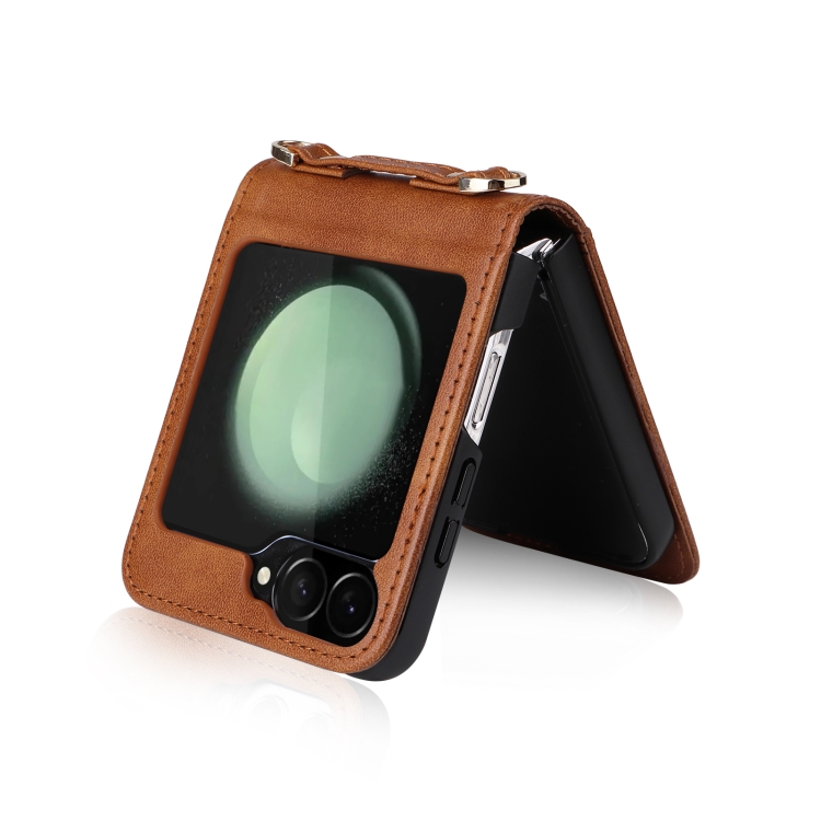 For Samsung Galaxy Z Flip6 Crossbody Folding Phone Case(Brown)