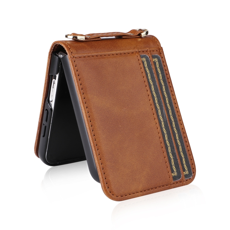 For Samsung Galaxy Z Flip6 Crossbody Folding Phone Case(Brown)