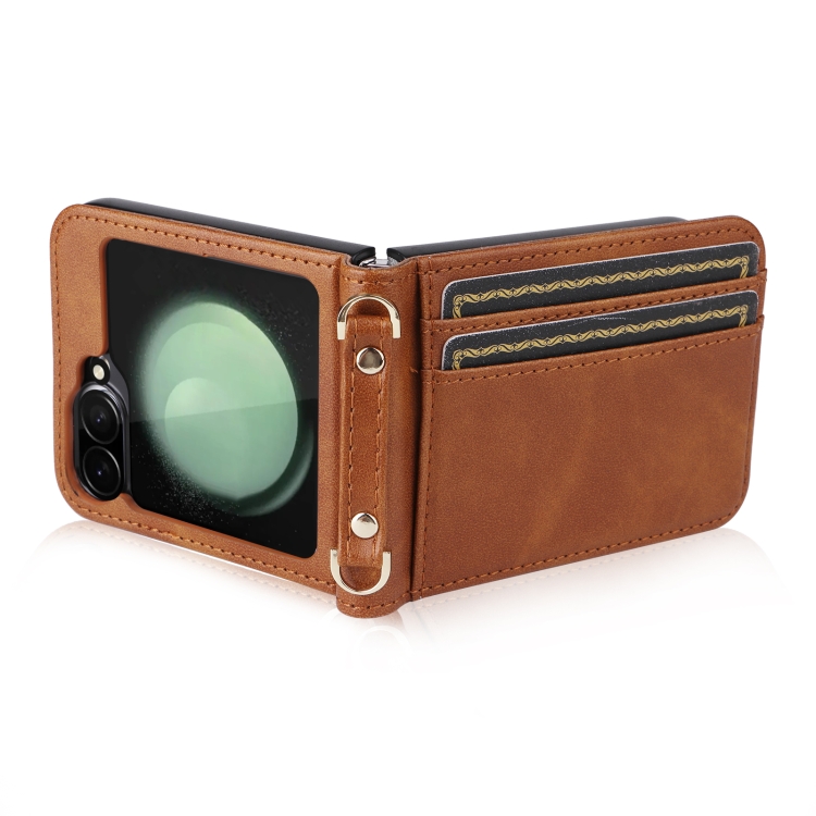 For Samsung Galaxy Z Flip6 Crossbody Folding Phone Case(Brown)