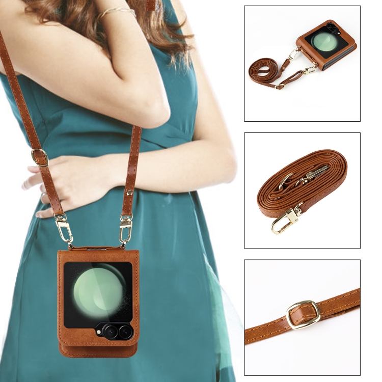 For Samsung Galaxy Z Flip6 Crossbody Folding Phone Case(Brown)