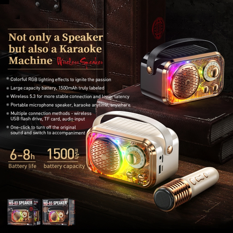 WK WD-03 Honey Portable Mini Bluetooth Speaker with RGB Light(Black)