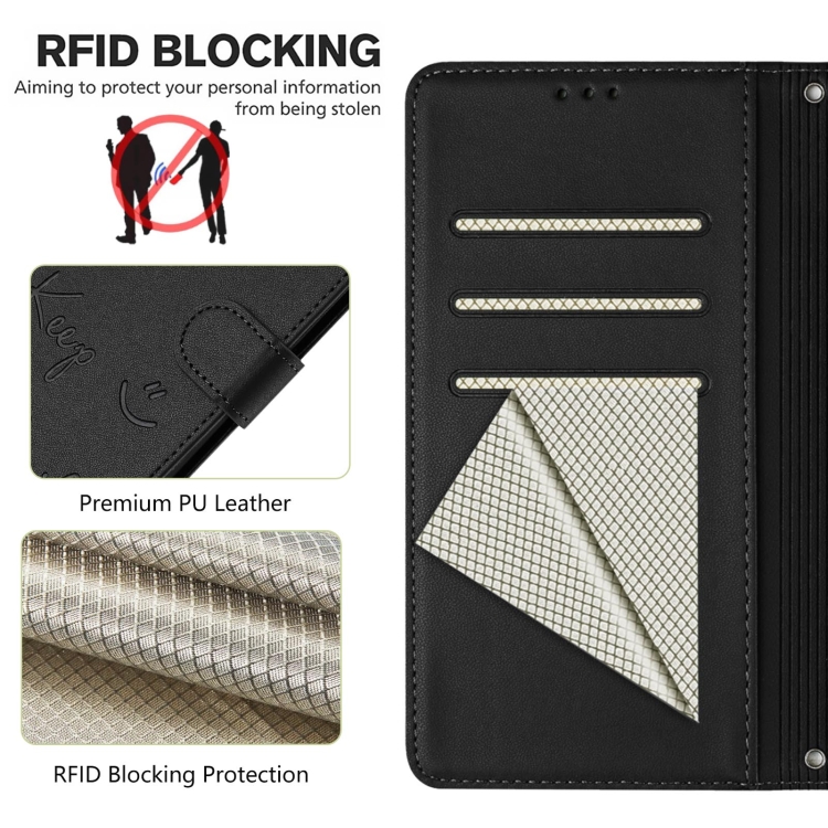 For Samsung Galaxy S24 Ultra 5G Smile Embossing RFID Leather Phone Case(Black) For Samsung Galaxy S24 Ultra 5G Smile Embossing RFID Leather Phone Case(Black)