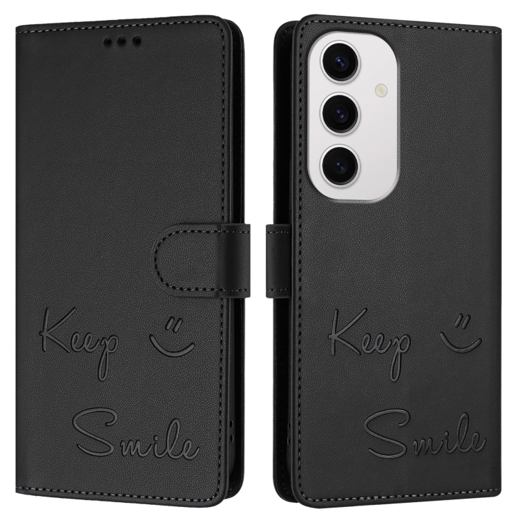 For Samsung Galaxy S24 FE 5G Smile Embossing RFID Leather Phone Case(Black) For Samsung Galaxy S24 FE 5G Smile Embossing RFID Leather Phone Case(Black)