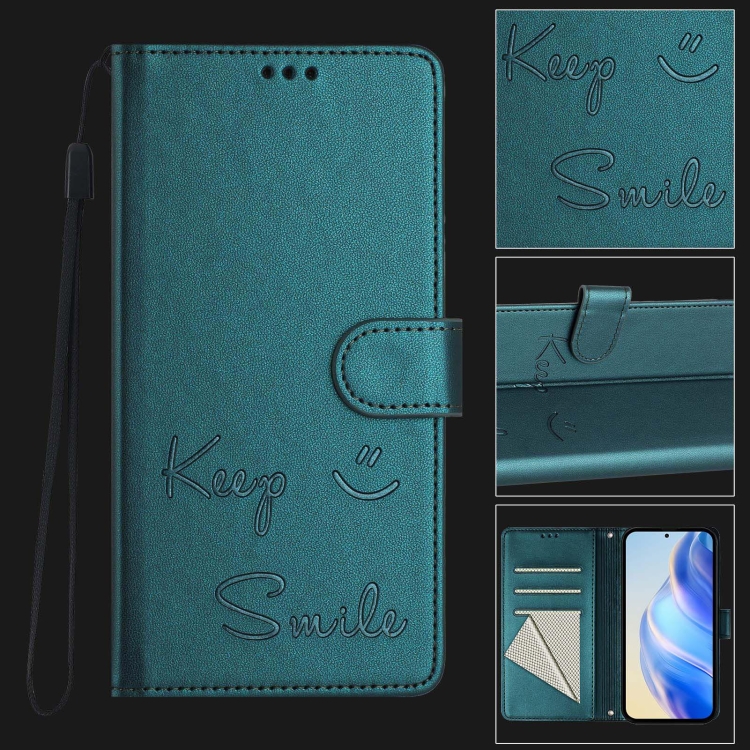 For Samsung Galaxy S22 5G Smile Embossing RFID Leather Phone Case(Peacock Green) For Samsung Galaxy S22 5G Smile Embossing RFID Leather Phone Case(Peacock Green)