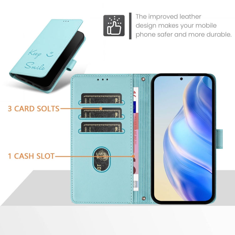 For Samsung Galaxy S21 5G Smile Embossing RFID Leather Phone Case(Mint Green) For Samsung Galaxy S21 5G Smile Embossing RFID Leather Phone Case(Mint Green)