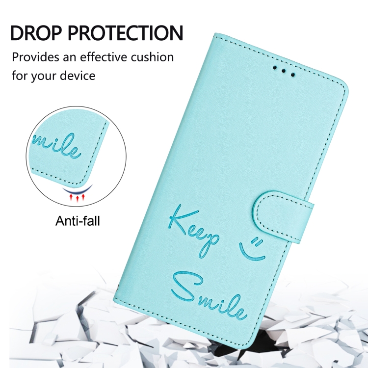 For Samsung Galaxy S21 5G Smile Embossing RFID Leather Phone Case(Mint Green) For Samsung Galaxy S21 5G Smile Embossing RFID Leather Phone Case(Mint Green)