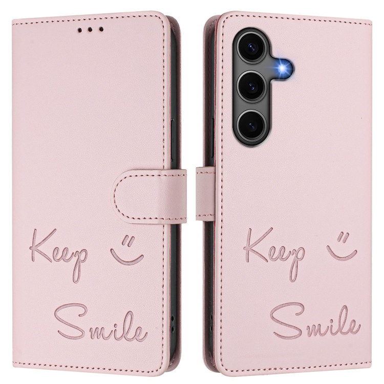 For Samsung Galaxy S25+ 5G Smile Embossing RFID Leather Phone Case(Pink) For Samsung Galaxy S25+ 5G Smile Embossing RFID Leather Phone Case(Pink)