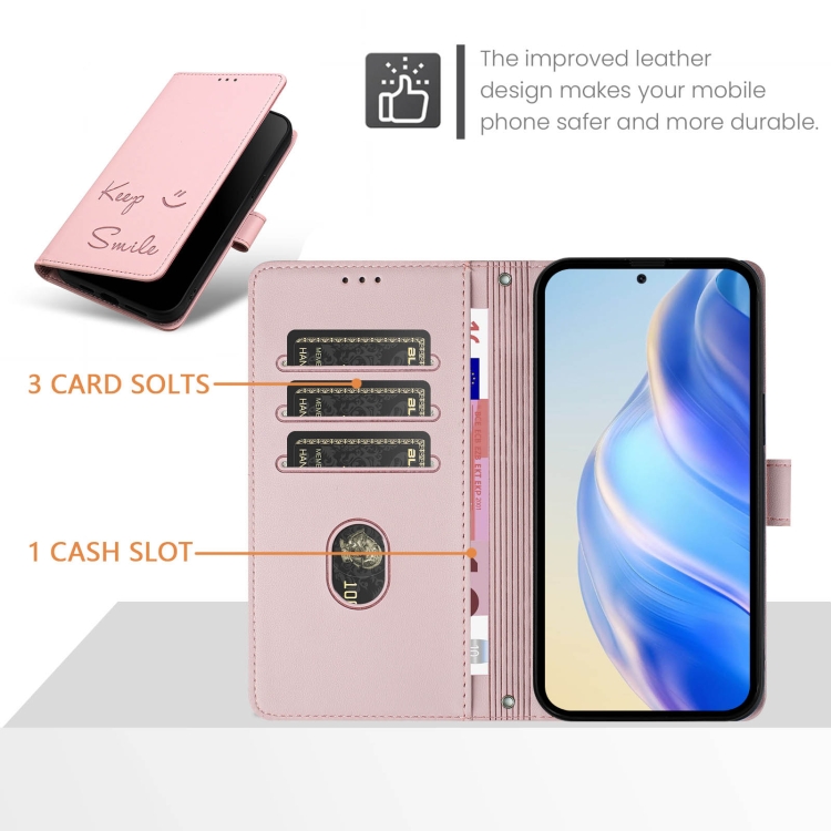 For Samsung Galaxy S25+ 5G Smile Embossing RFID Leather Phone Case(Pink) For Samsung Galaxy S25+ 5G Smile Embossing RFID Leather Phone Case(Pink)