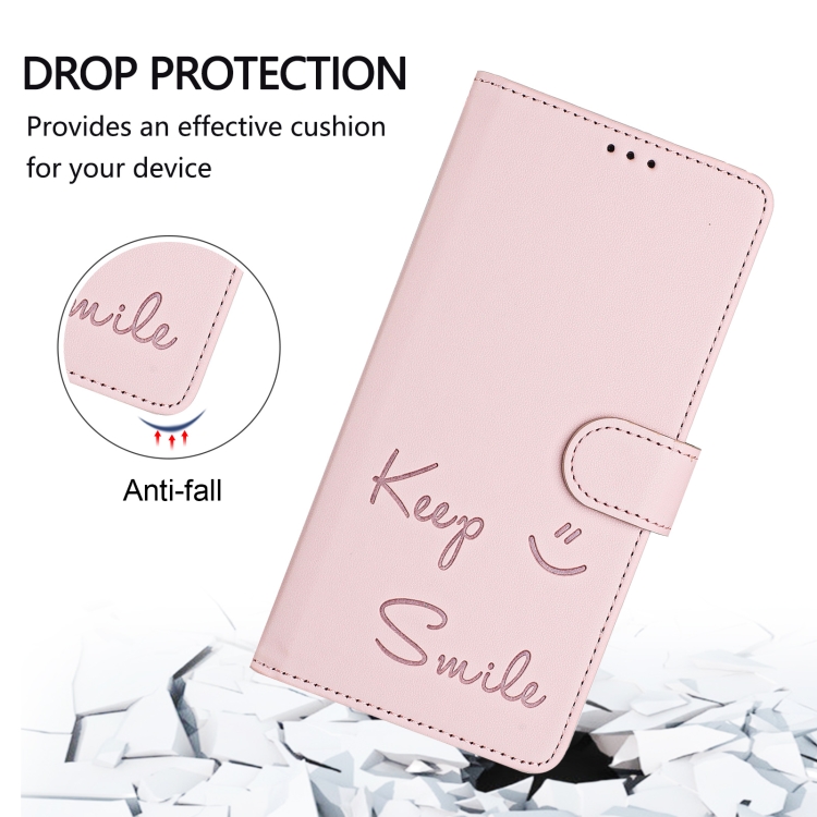 For Samsung Galaxy S25+ 5G Smile Embossing RFID Leather Phone Case(Pink) For Samsung Galaxy S25+ 5G Smile Embossing RFID Leather Phone Case(Pink)