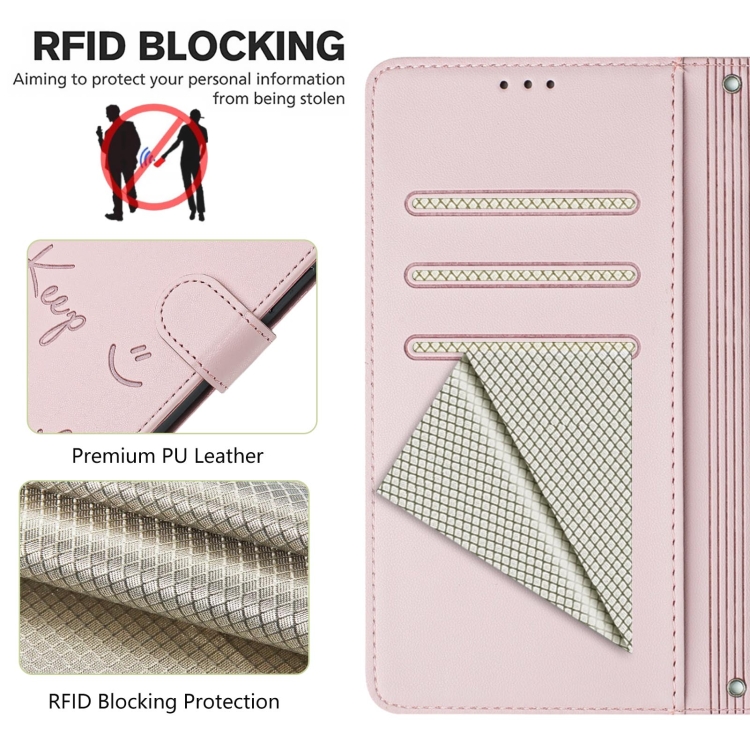 For Samsung Galaxy S25+ 5G Smile Embossing RFID Leather Phone Case(Pink) For Samsung Galaxy S25+ 5G Smile Embossing RFID Leather Phone Case(Pink)