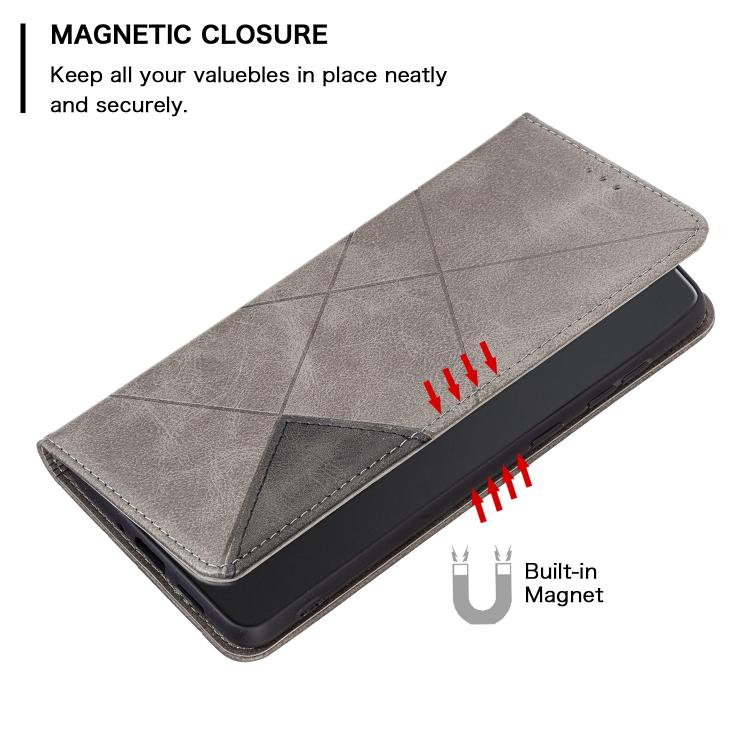 For Redmi Note 14 Pro 4G Rhombus Texture Magnetic Leather Phone Case(Grey)