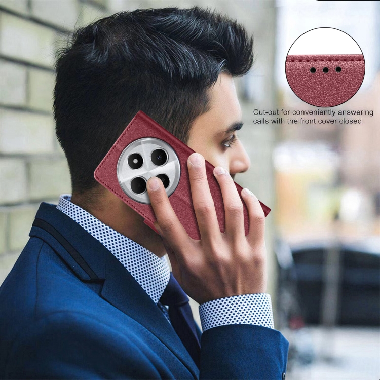 For Redmi 14C 4G Litchi Texture RFID Anti-theft Leather Phone Case(Red)