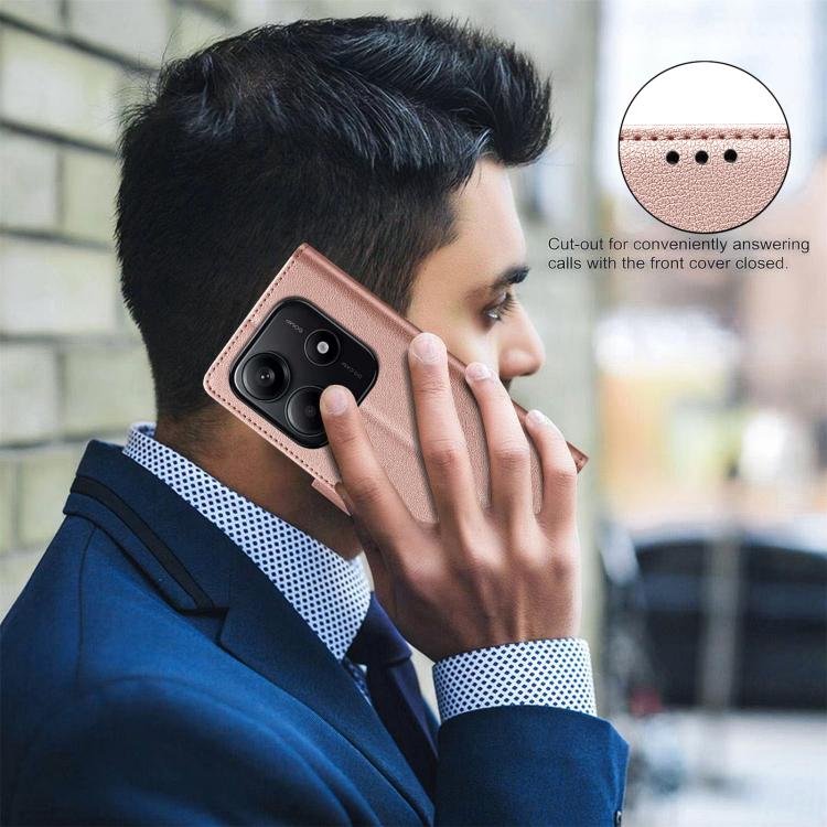 For Redmi Note 14 4G 163.25mm Litchi Texture RFID Anti-theft Leather Phone Case(Gold)