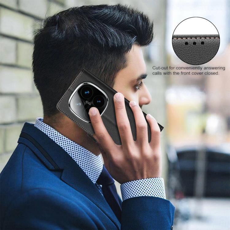 For Redmi Note 14 Pro 4G Litchi Texture RFID Anti-theft Leather Phone Case(Black)