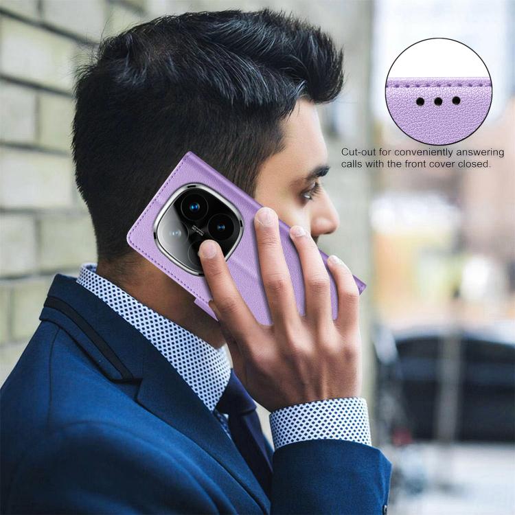 For Redmi Note 14 Pro 4G Litchi Texture RFID Anti-theft Leather Phone Case(Purple)