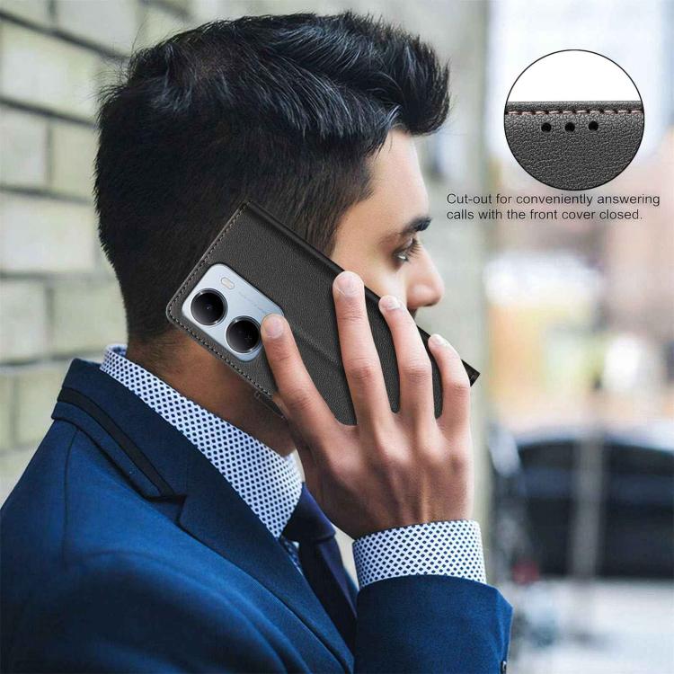 For Redmi 15a 5G Litchi Texture RFID Anti-theft Leather Phone Case(Black)
