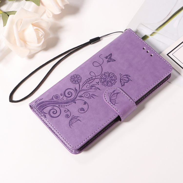 For iPhone 16 Plus Embossed Butterfly Flowers Leather Phone Case(Purple) For iPhone 16 Plus Embossed Butterfly Flowers Leather Phone Case(Purple)