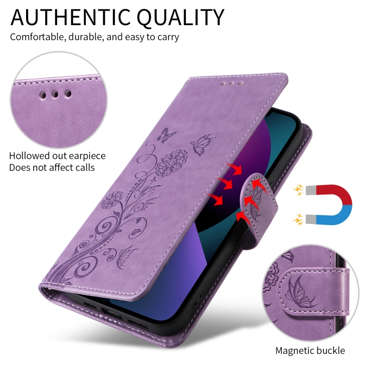 For iPhone 16 Plus Embossed Butterfly Flowers Leather Phone Case(Purple) For iPhone 16 Plus Embossed Butterfly Flowers Leather Phone Case(Purple)
