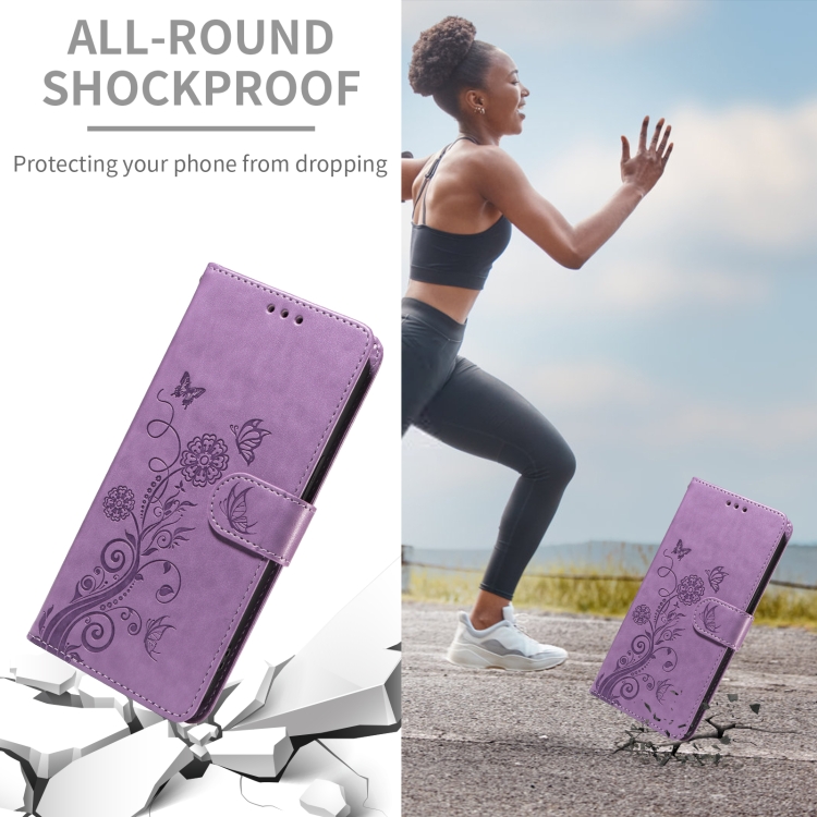 For iPhone 16 Plus Embossed Butterfly Flowers Leather Phone Case(Purple) For iPhone 16 Plus Embossed Butterfly Flowers Leather Phone Case(Purple)