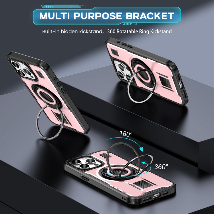 For iPhone 15 Pro Ring Holder Carbon Fiber PC Hybrid TPU Phone Case(Rose Gold) For iPhone 15 Pro Ring Holder Carbon Fiber PC Hybrid TPU Phone Case(Rose Gold)