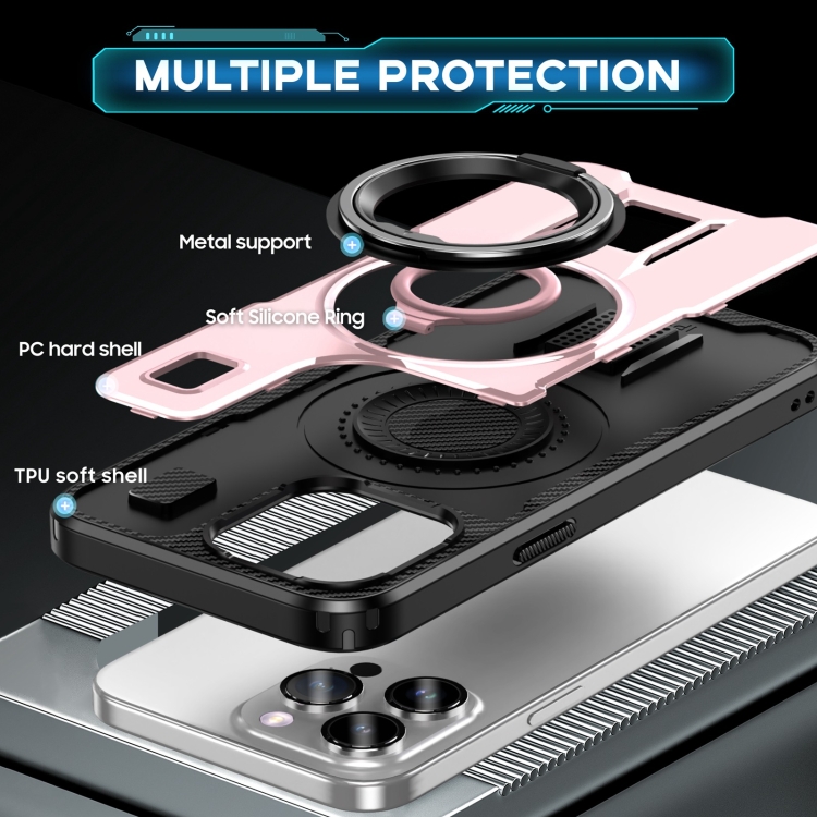 For iPhone 15 Pro Ring Holder Carbon Fiber PC Hybrid TPU Phone Case(Rose Gold) For iPhone 15 Pro Ring Holder Carbon Fiber PC Hybrid TPU Phone Case(Rose Gold)