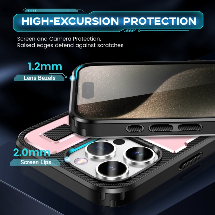 For iPhone 15 Pro Ring Holder Carbon Fiber PC Hybrid TPU Phone Case(Rose Gold) For iPhone 15 Pro Ring Holder Carbon Fiber PC Hybrid TPU Phone Case(Rose Gold)
