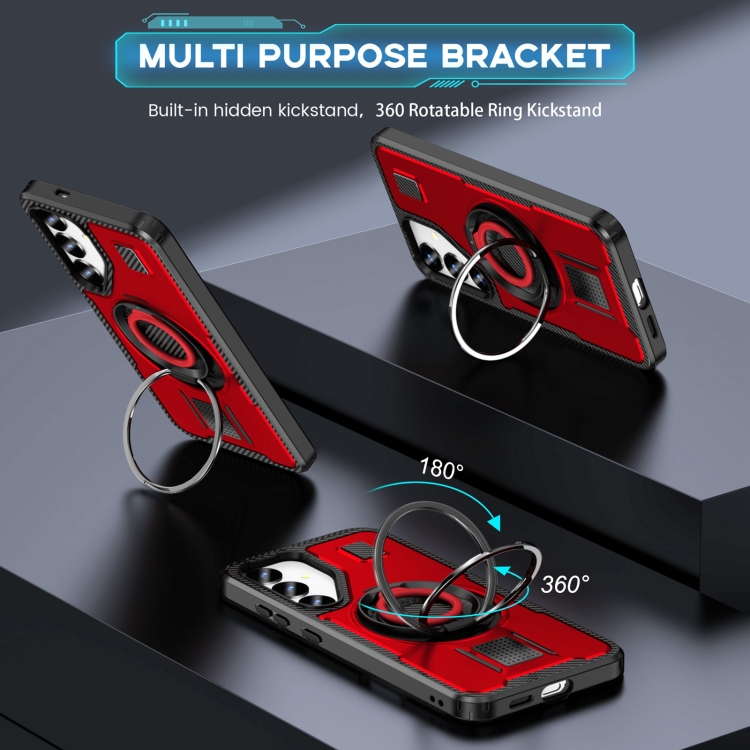 For Samsung Galaxy S24 5G Ring Holder Carbon Fiber PC Hybrid TPU Phone Case(Red) For Samsung Galaxy S24 5G Ring Holder Carbon Fiber PC Hybrid TPU Phone Case(Red)