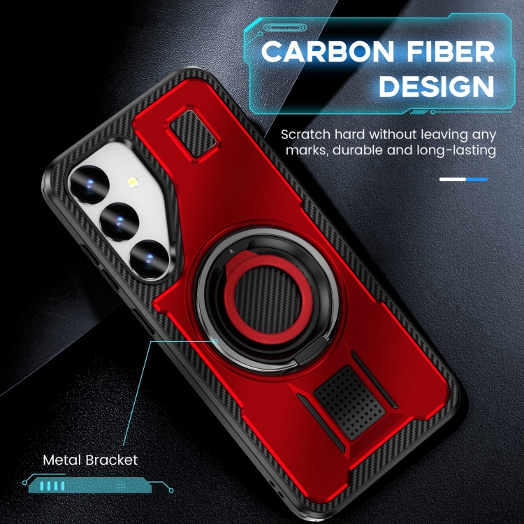 For Samsung Galaxy S24 5G Ring Holder Carbon Fiber PC Hybrid TPU Phone Case(Red) For Samsung Galaxy S24 5G Ring Holder Carbon Fiber PC Hybrid TPU Phone Case(Red)