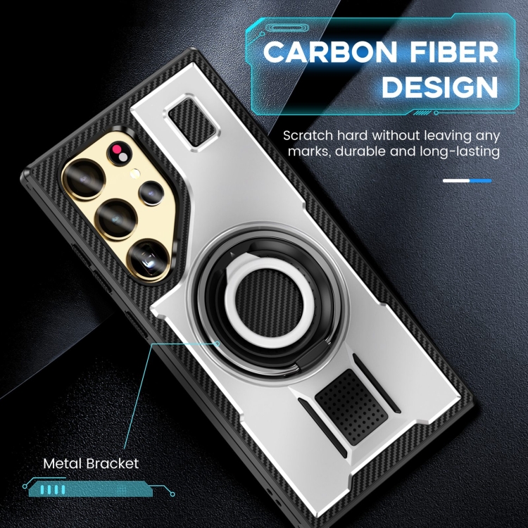 For Samsung Galaxy S23 Ultra 5G Ring Holder Carbon Fiber PC Hybrid TPU Phone Case(White) For Samsung Galaxy S23 Ultra 5G Ring Holder Carbon Fiber PC Hybrid TPU Phone Case(White)