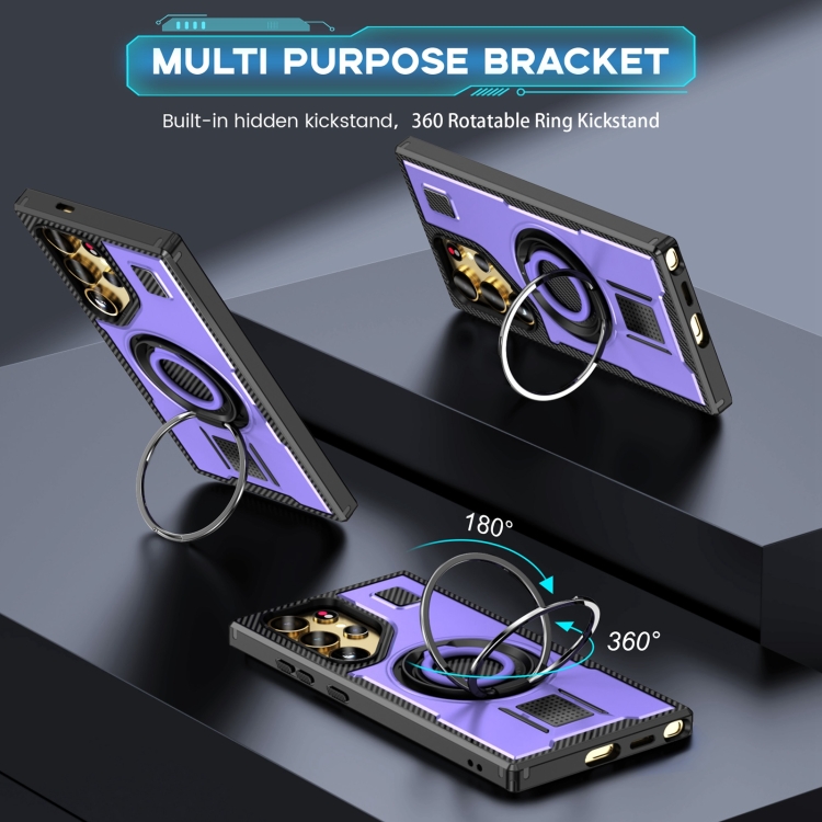 For Samsung Galaxy S24 Ultra 5G Ring Holder Carbon Fiber PC Hybrid TPU Phone Case(Purple) For Samsung Galaxy S24 Ultra 5G Ring Holder Carbon Fiber PC Hybrid TPU Phone Case(Purple)