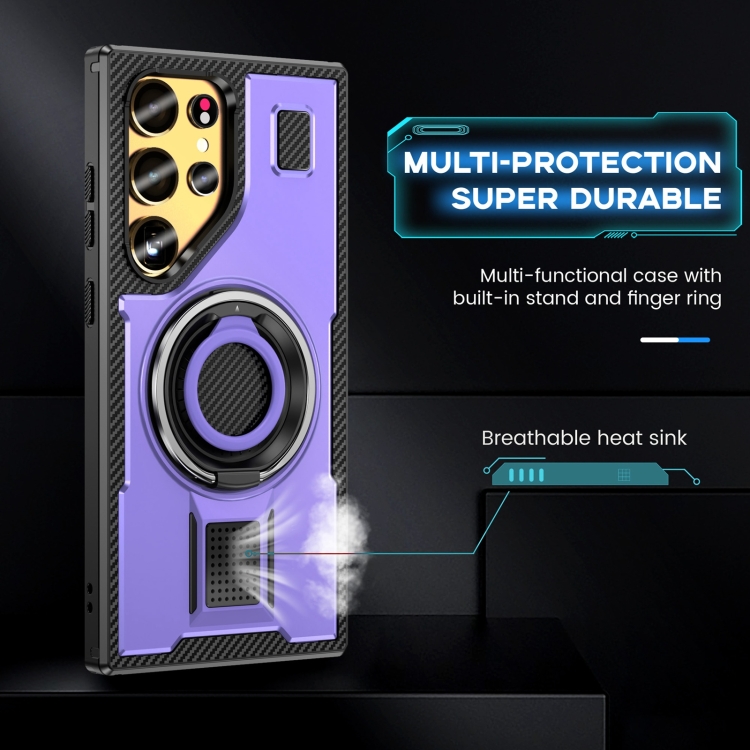 For Samsung Galaxy S24 Ultra 5G Ring Holder Carbon Fiber PC Hybrid TPU Phone Case(Purple) For Samsung Galaxy S24 Ultra 5G Ring Holder Carbon Fiber PC Hybrid TPU Phone Case(Purple)