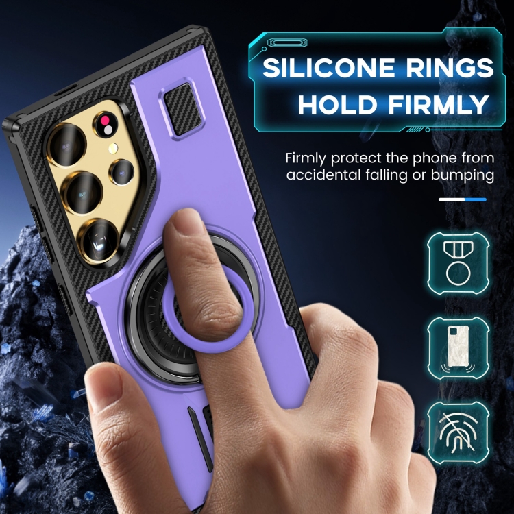 For Samsung Galaxy S24 Ultra 5G Ring Holder Carbon Fiber PC Hybrid TPU Phone Case(Purple) For Samsung Galaxy S24 Ultra 5G Ring Holder Carbon Fiber PC Hybrid TPU Phone Case(Purple)