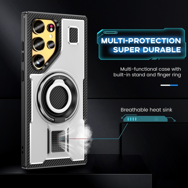 For Samsung Galaxy S25 Ultra 5G Ring Holder Carbon Fiber PC Hybrid TPU Phone Case(White) For Samsung Galaxy S25 Ultra 5G Ring Holder Carbon Fiber PC Hybrid TPU Phone Case(White)