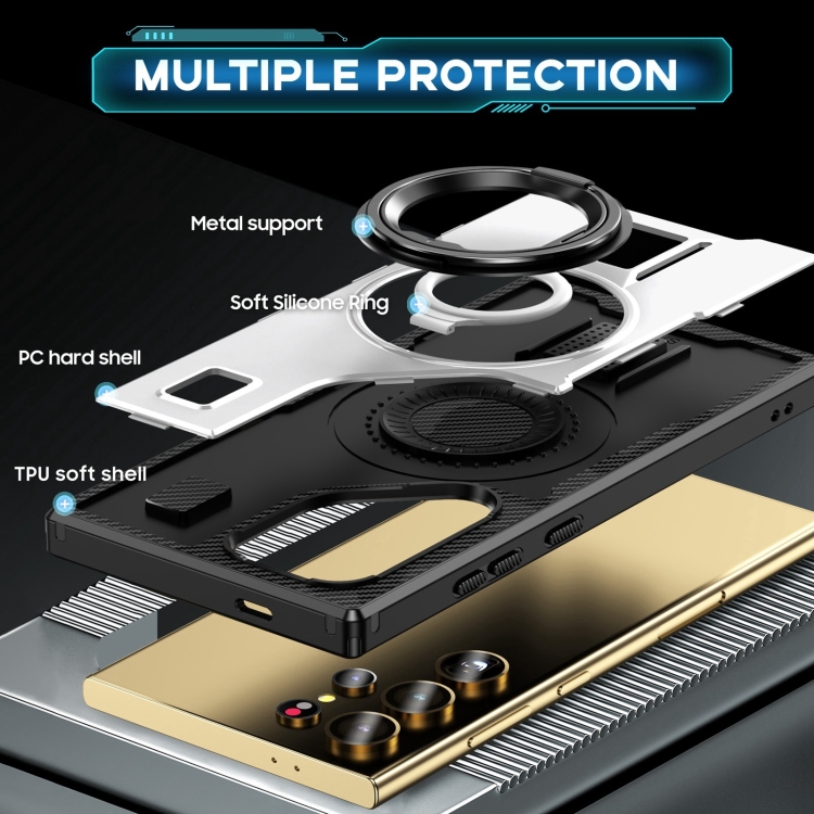 For Samsung Galaxy S25 Ultra 5G Ring Holder Carbon Fiber PC Hybrid TPU Phone Case(White) For Samsung Galaxy S25 Ultra 5G Ring Holder Carbon Fiber PC Hybrid TPU Phone Case(White)