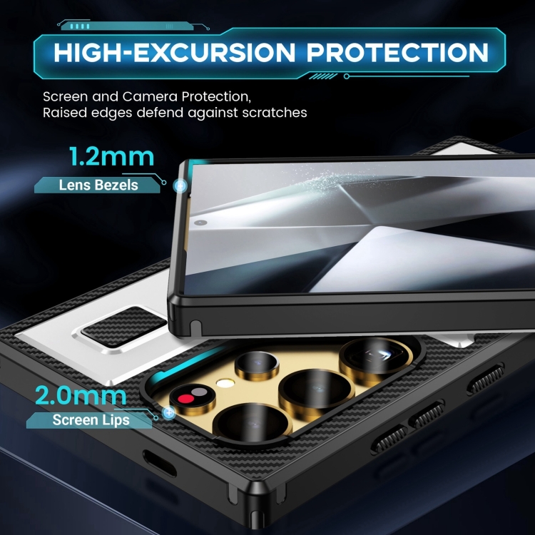 For Samsung Galaxy S25 Ultra 5G Ring Holder Carbon Fiber PC Hybrid TPU Phone Case(White) For Samsung Galaxy S25 Ultra 5G Ring Holder Carbon Fiber PC Hybrid TPU Phone Case(White)