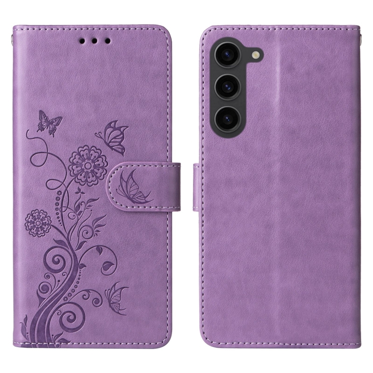 For Samsung Galaxy S23 5G Embossed Butterfly Flowers Leather Phone Case(Purple) For Samsung Galaxy S23 5G Embossed Butterfly Flowers Leather Phone Case(Purple)
