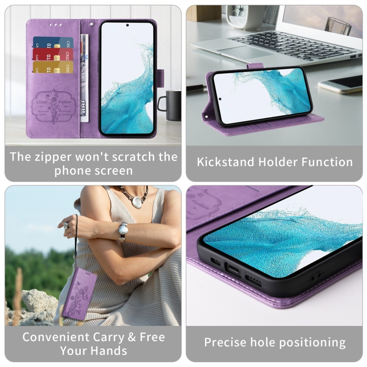 For Samsung Galaxy S21+ 5G Embossed Butterfly Flowers Leather Phone Case(Purple) For Samsung Galaxy S21+ 5G Embossed Butterfly Flowers Leather Phone Case(Purple)