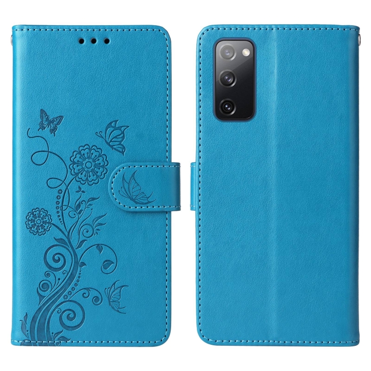 For Samsung Galaxy S20 FE Embossed Butterfly Flowers Leather Phone Case(Blue) For Samsung Galaxy S20 FE Embossed Butterfly Flowers Leather Phone Case(Blue)
