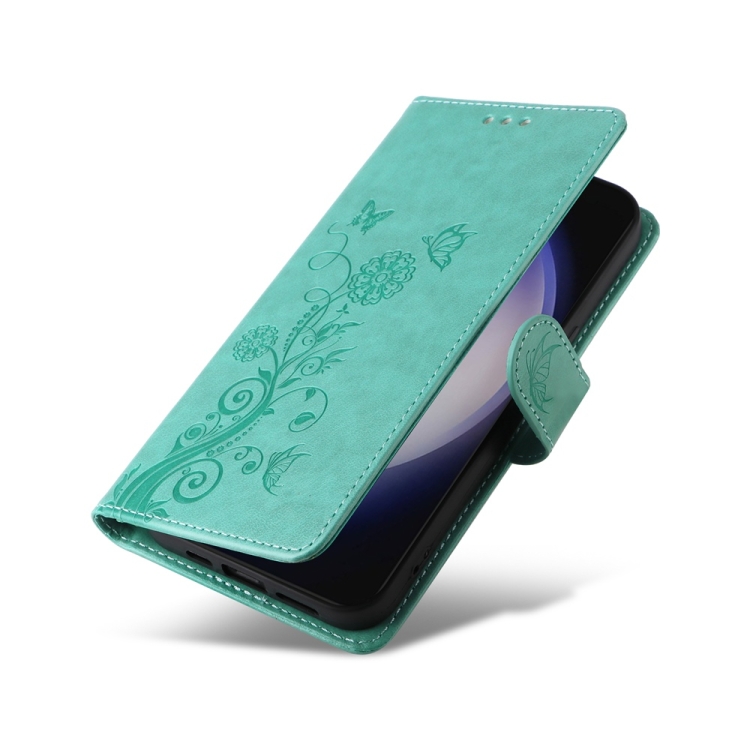 For Samsung Galaxy S25+ 5G Embossed Butterfly Flowers Leather Phone Case(Green) For Samsung Galaxy S25+ 5G Embossed Butterfly Flowers Leather Phone Case(Green)