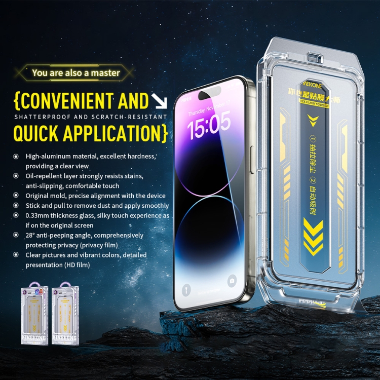 For iPhone 15 WK WTP-085 Speedy Series Dust-free Warehouse Anti-peeping Tempered Glass Film For iPhone 15 WK WTP-085 Speedy Series Dust-free Warehouse Anti-peeping Tempered Glass Film