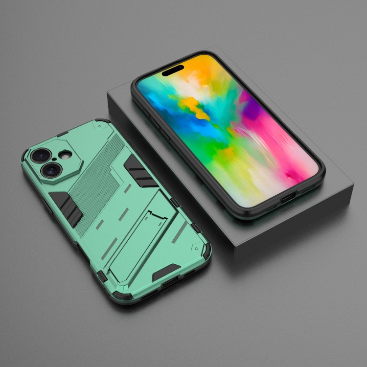 For iPhone 16 Punk Armor 2 in 1 PC + TPU Phone Case with Holder(Green) For iPhone 16 Punk Armor 2 in 1 PC + TPU Phone Case with Holder(Green)