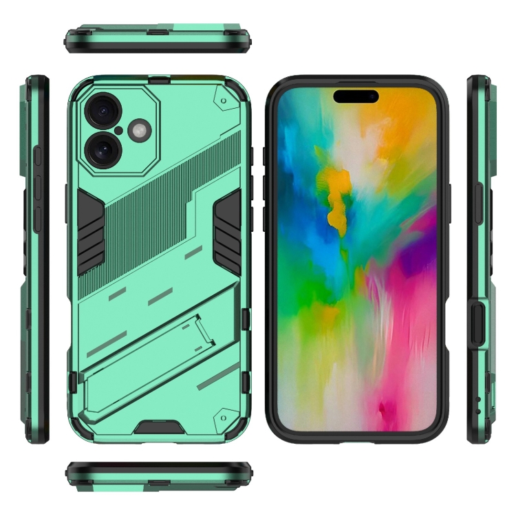 For iPhone 16 Punk Armor 2 in 1 PC + TPU Phone Case with Holder(Green) For iPhone 16 Punk Armor 2 in 1 PC + TPU Phone Case with Holder(Green)