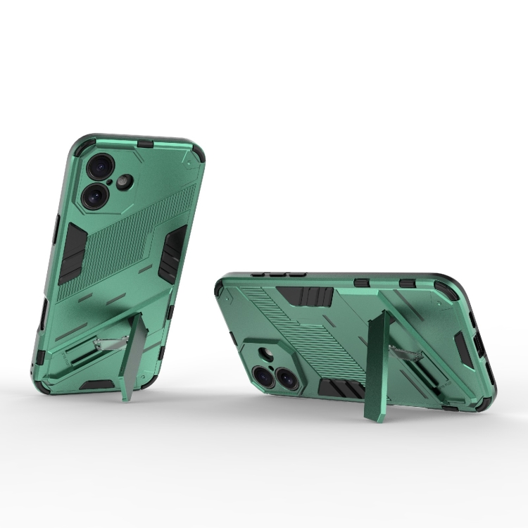 For iPhone 16 Punk Armor 2 in 1 PC + TPU Phone Case with Holder(Green) For iPhone 16 Punk Armor 2 in 1 PC + TPU Phone Case with Holder(Green)