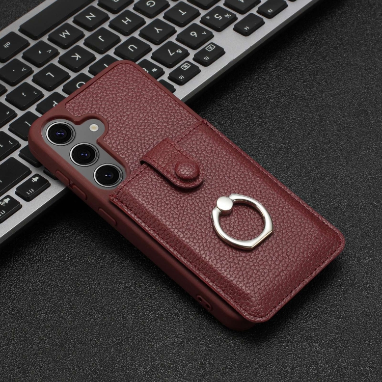 For Samsung Galaxy S24 FE 5G Litchi Texture Drawing Card Bag Ring Holder Phone Case(Wine Red) For Samsung Galaxy S24 FE 5G Litchi Texture Drawing Card Bag Ring Holder Phone Case(Wine Red)