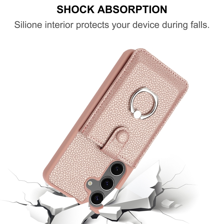 For Samsung Galaxy S24 FE 5G Litchi Texture Drawing Card Bag Ring Holder Phone Case(Wine Red) For Samsung Galaxy S24 FE 5G Litchi Texture Drawing Card Bag Ring Holder Phone Case(Wine Red)
