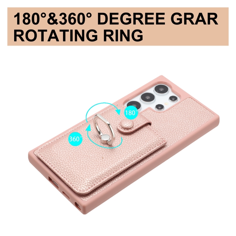 For Samsung Galaxy S24 Ultra 5G Litchi Texture Drawing Card Bag Ring Holder Phone Case(Brown) For Samsung Galaxy S24 Ultra 5G Litchi Texture Drawing Card Bag Ring Holder Phone Case(Brown)