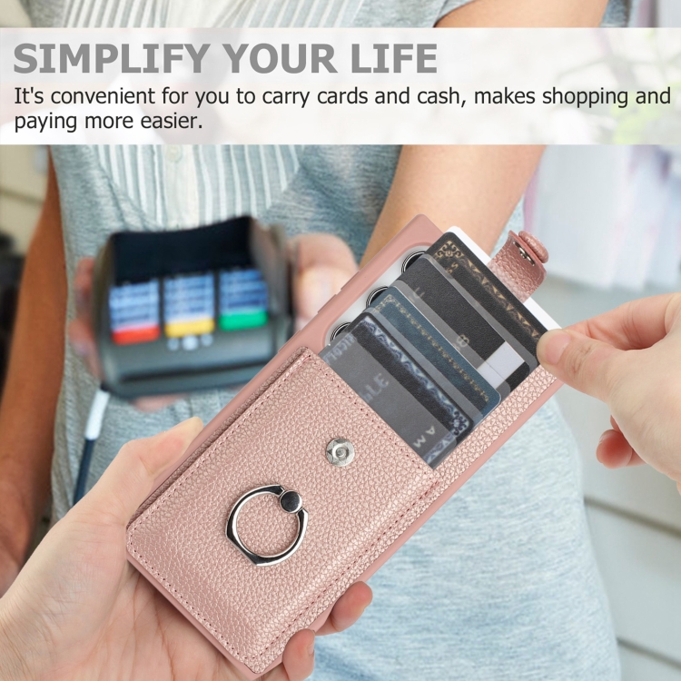 For Samsung Galaxy S24 Ultra 5G Litchi Texture Drawing Card Bag Ring Holder Phone Case(Brown) For Samsung Galaxy S24 Ultra 5G Litchi Texture Drawing Card Bag Ring Holder Phone Case(Brown)